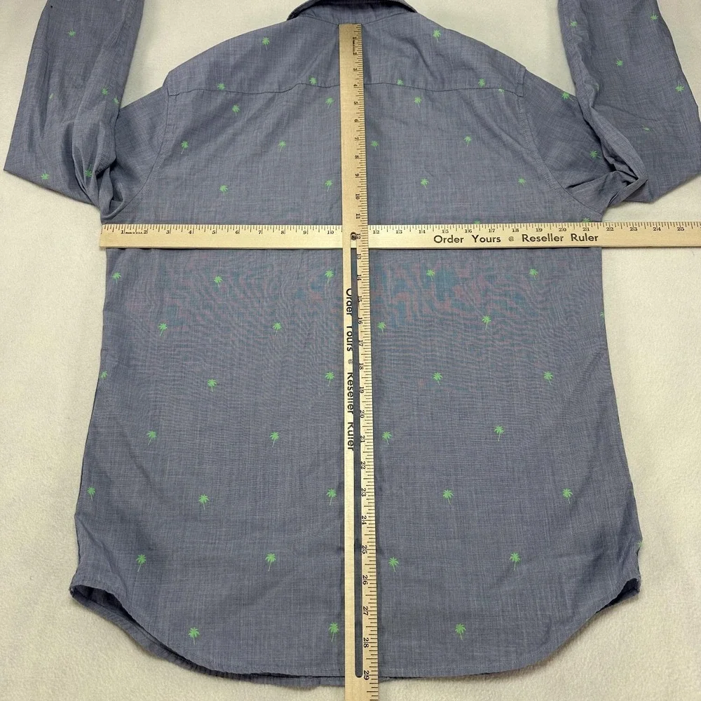 Banana Republic Shirt‎ Mens Medium Blue Palm Tree Luxe Poplin Slim Fit Casual